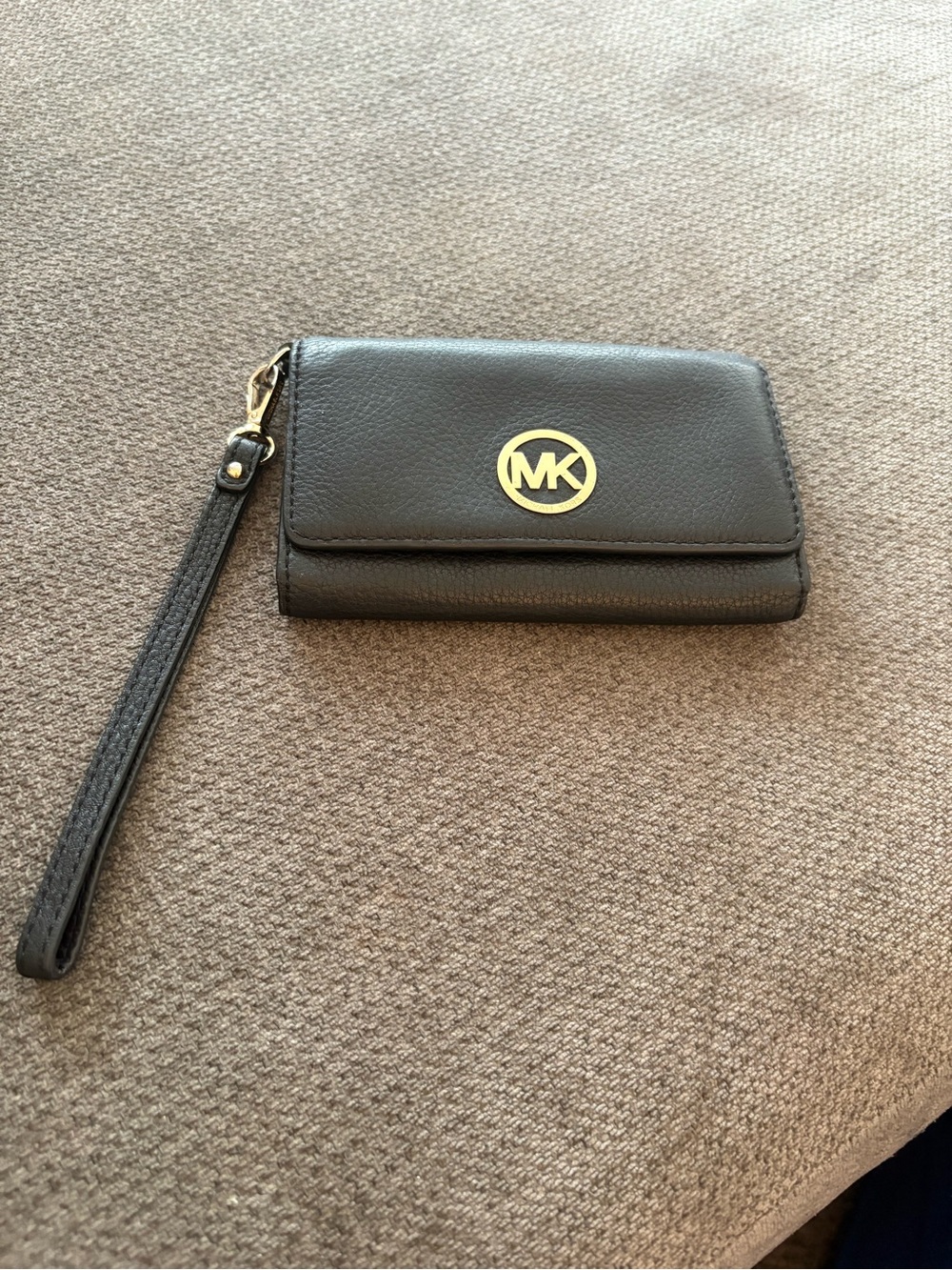 Michael Kors Gold-Accent Black Leather Wristlet Wallet